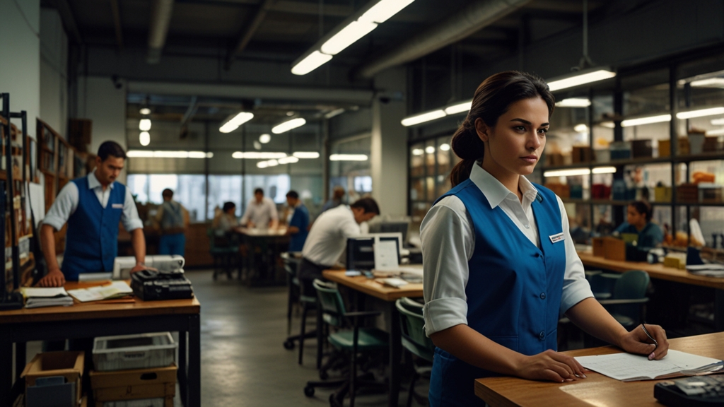 Oficina con empleados trabajando en un ambiente profesional